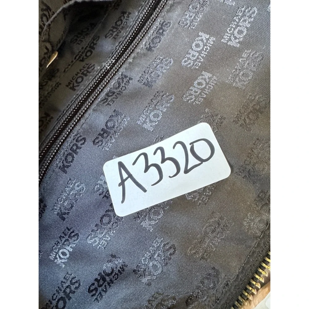 Michael Kors Black Patent MK Monogram Satchel Handbag Gold Hardware A3320